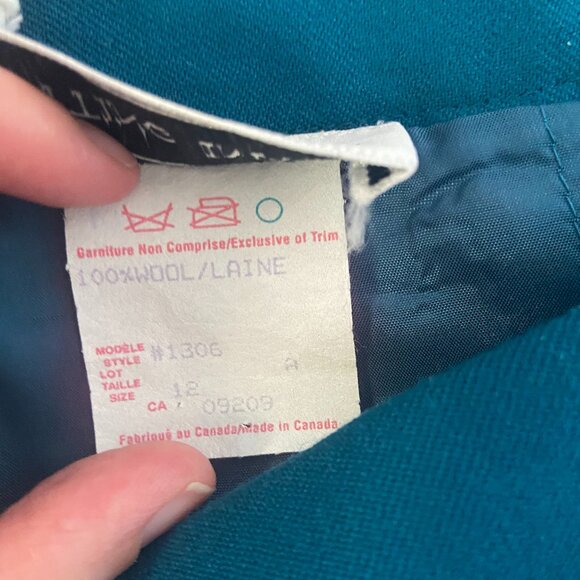 Vintage Teal Skirt with Leather-look accents - Size 8 - Office, Career, Work - Picture 12 of 13